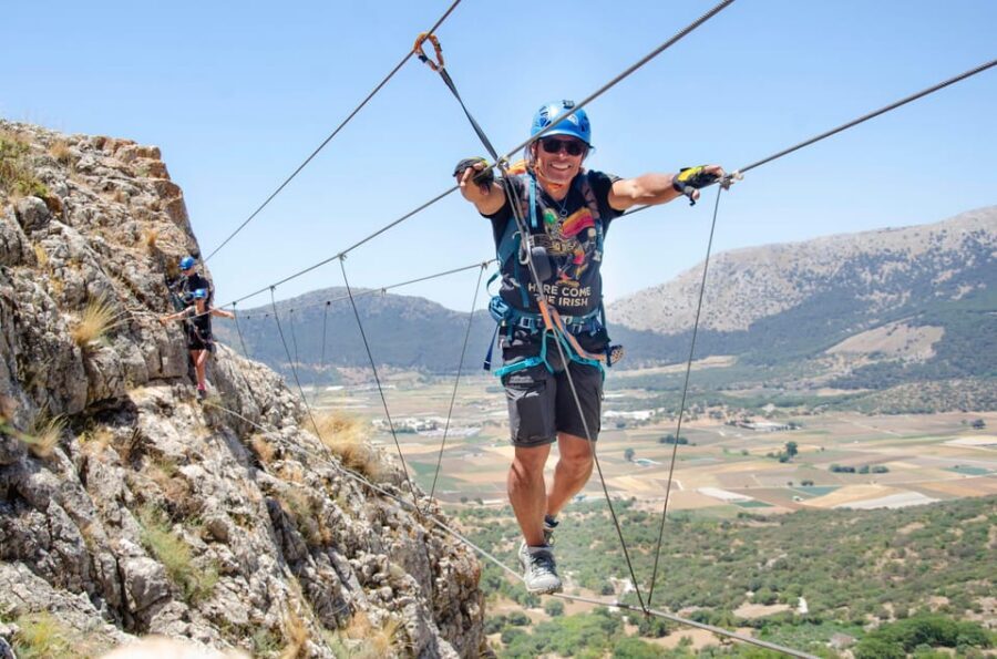 From Granada: Climb Zafarraya's 'Via Ferrata John Hogbin' - The John Hogbin Route: Zip Line, Pendulum, and Real Bridge Work
